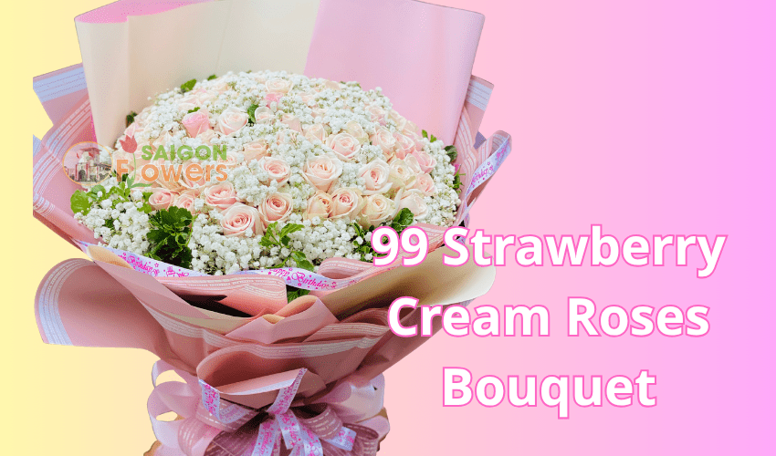 99 Strawberry Cream Roses Bouquet