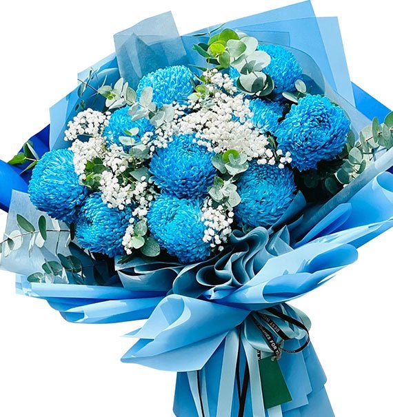 10 Blue Peony Chrysanthemum Bouquet