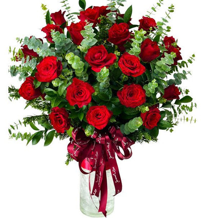 18 Red Roses In Vase