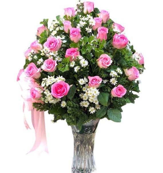 48 Pink Roses In Vase
