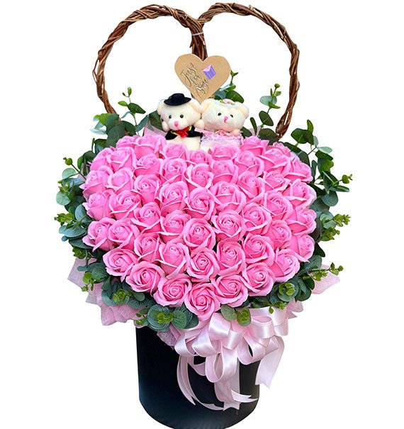 Pink Waxed Roses Heart Shaped Box