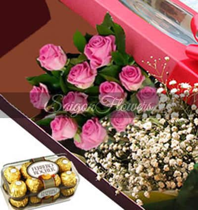 Christmas Flower Chocolate 4 Sepcial Roses Box Vietnam