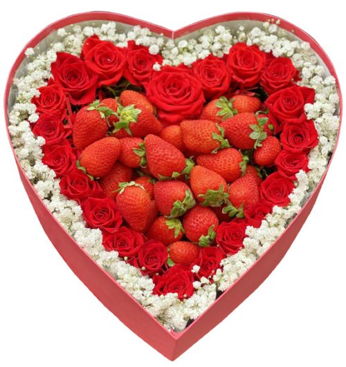 strawberries and roses heart box