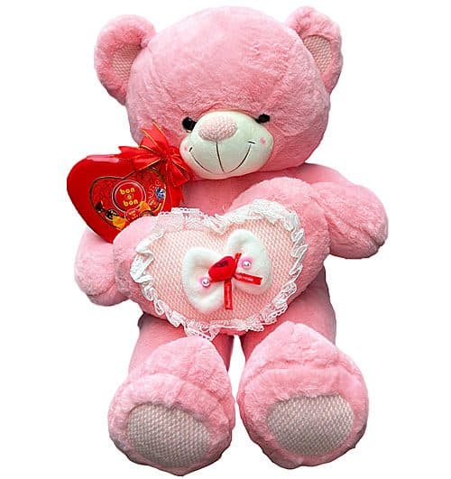Pink bear hugs heart and bon o bon