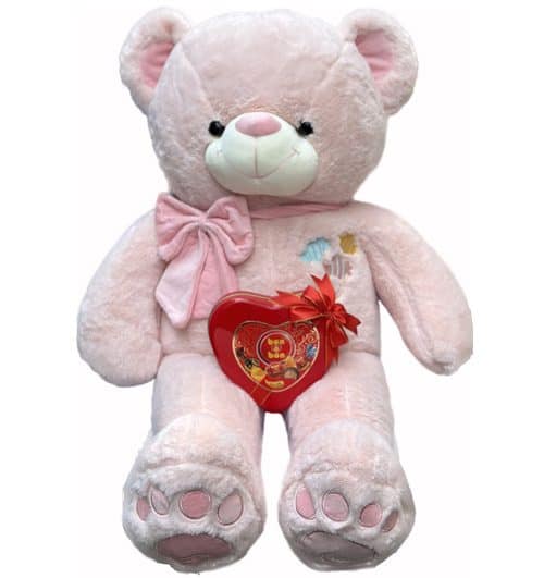 Pink bear in pink bow with bon o bon