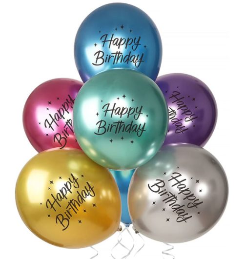 metallic happy birthday balloons