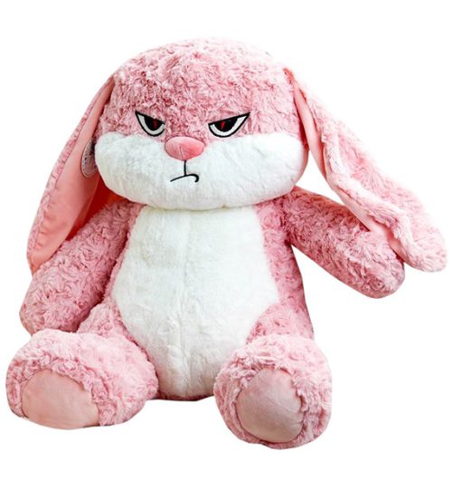 pink angry face bunny stuffed animal