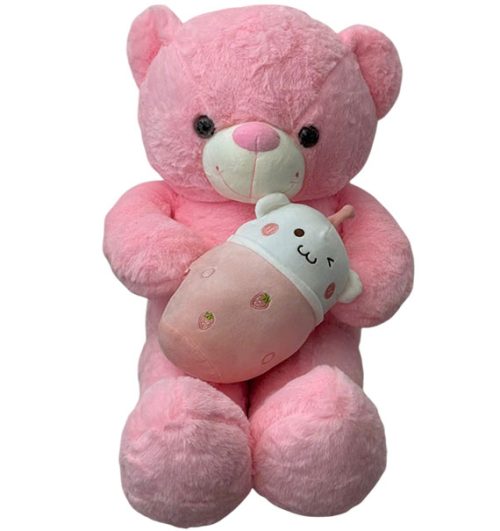 pink teddy bear milk tea bottle